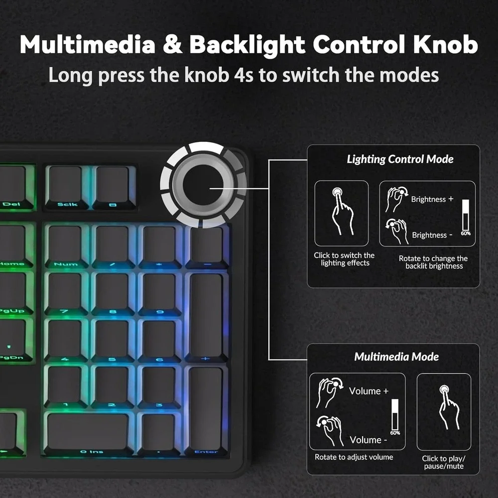 AULA F99 Pro Silent Wireless Mechanical Keyboard Tri-Mode‎ Hot-Swap RGB Black
